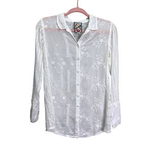 Johnny Was White Embroidered Button Down Shirt